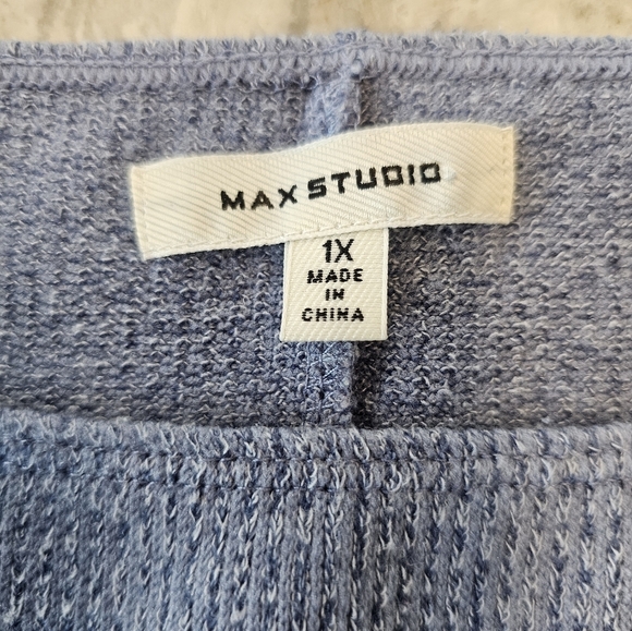 Max Studio 1X Blue Tie Sleeve Textured Knit Top Long Sleeve Pullover - Picture 5 of 10